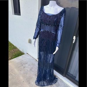 Designer custom made hand beaded sequin dress 38 M